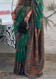 Vsaree Dark Green Banarasi Silk Golden Border And Zari Weaving Work With Banarasi Design Saree And Blouse