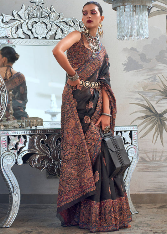 Vsaree Black Banarasi Silk Golden Border And Zari Weaving Work With Banarasi Design Saree And Blouse