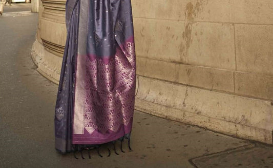 Vsaree Purple Banarasi Silk Zari Weaving Work With Banarasi Design Saree And Blouse