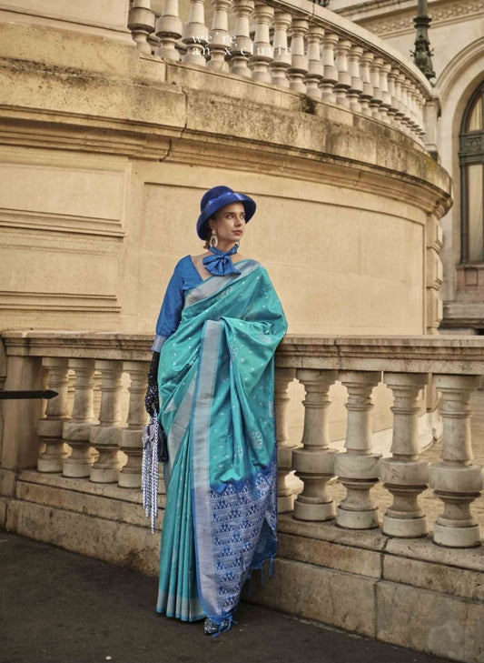 Vsaree Teal Banarasi Silk Zari Weaving Work With Banarasi Design Saree And Blouse