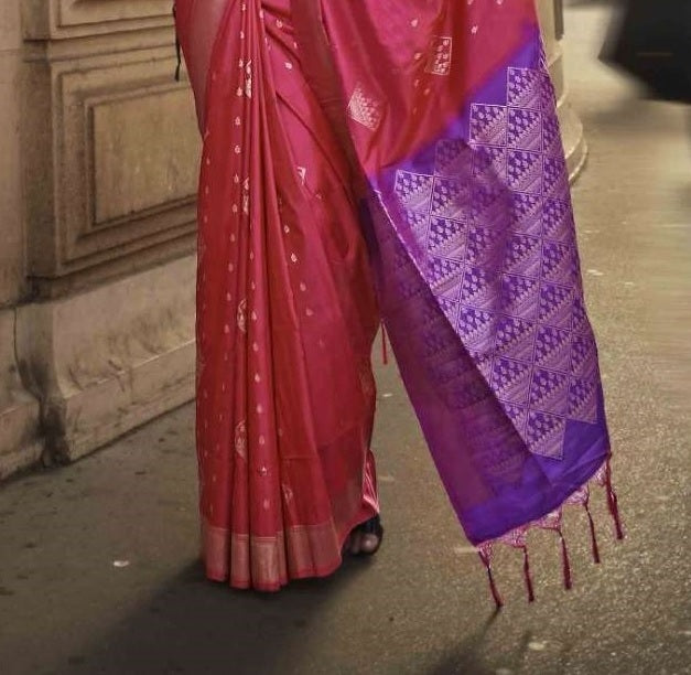 Vsaree Maroon Banarasi Silk Zari Weaving Work With Banarasi Design Saree And Blouse