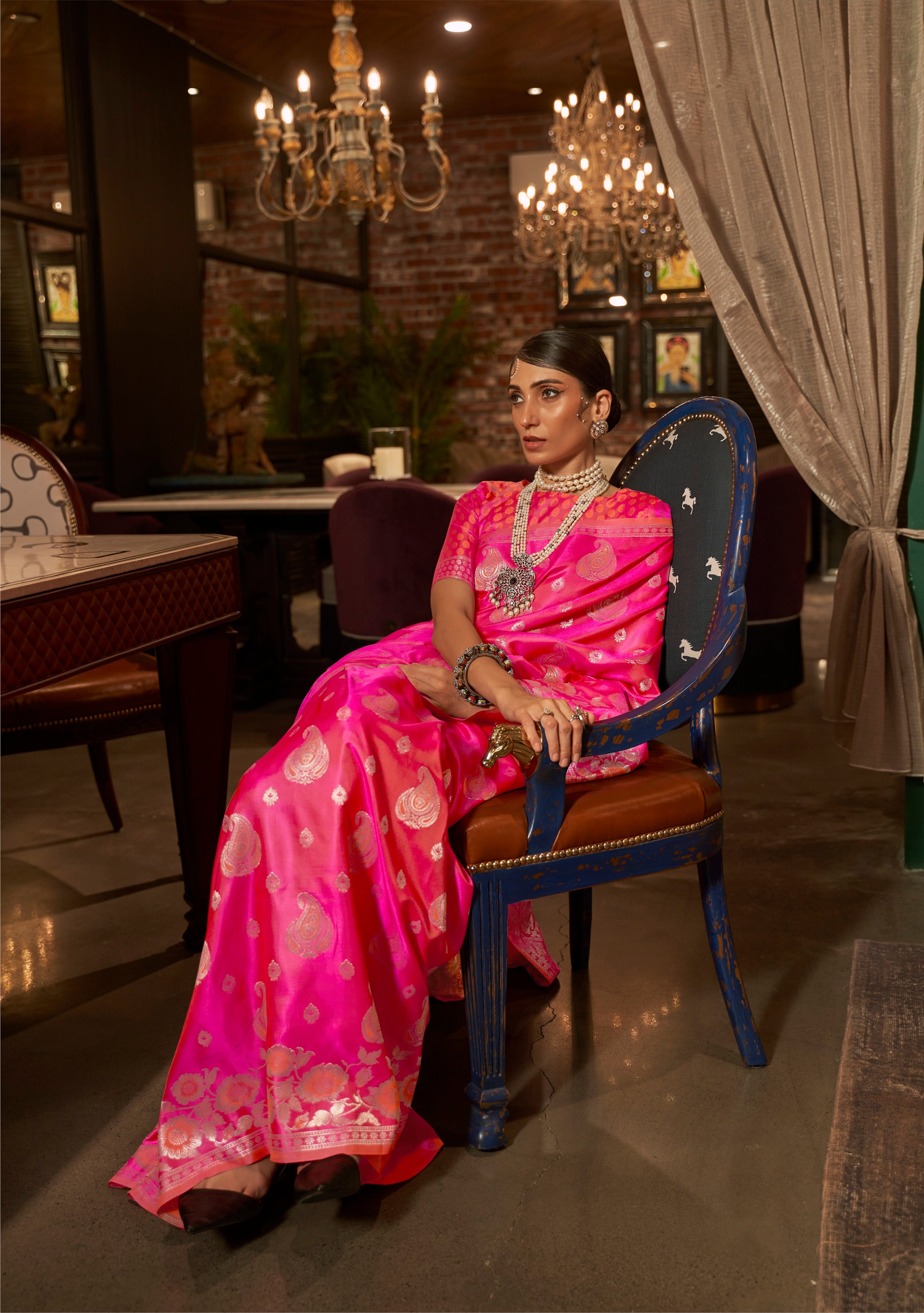 Vsaree Pink Banarasi Silk Zari Weaving Work With Banarasi Design Saree And Blouse