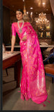 Vsaree Pink Banarasi Silk Zari Weaving Work With Banarasi Design Saree And Blouse