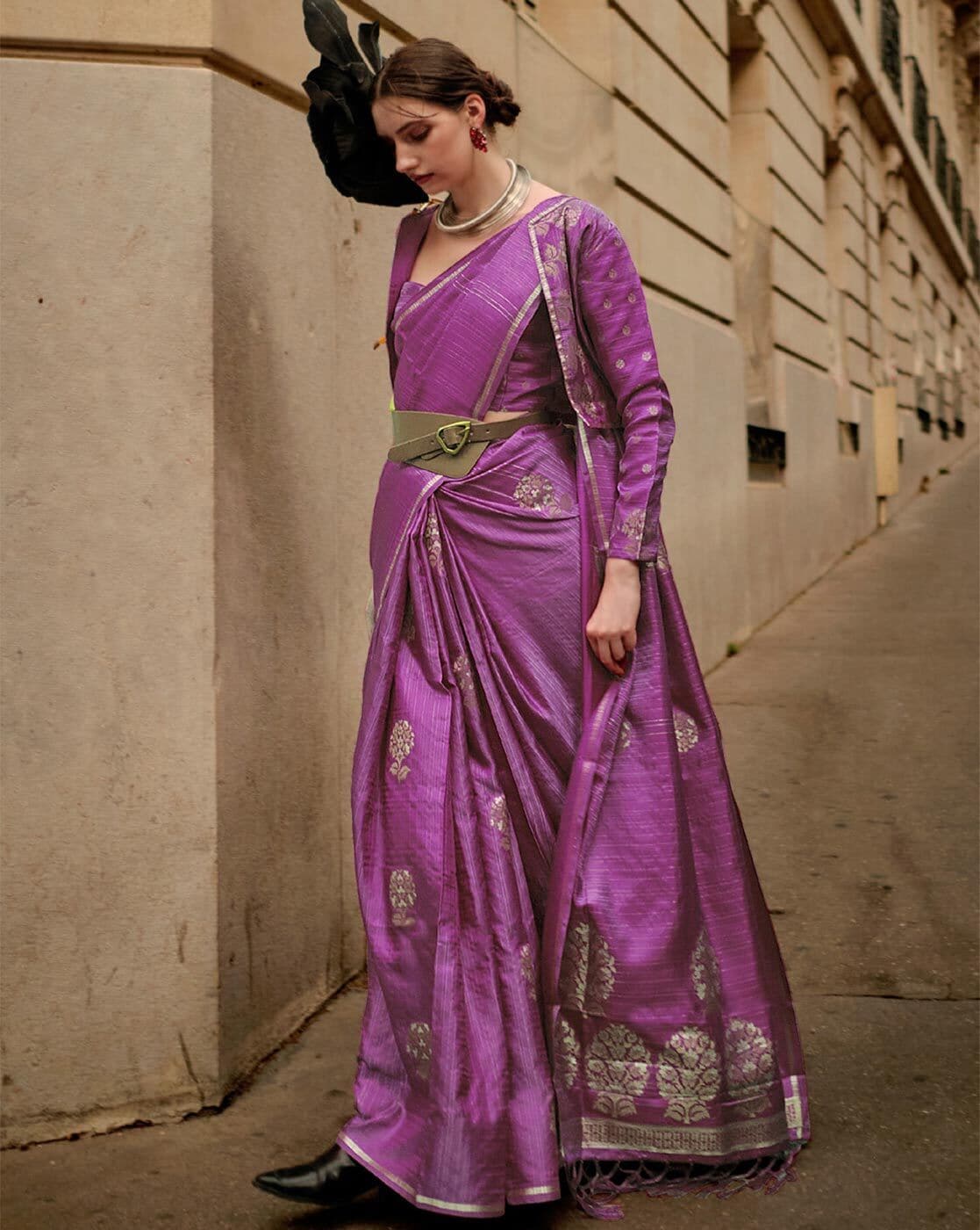 Vsaree Purple Banarasi Silk Zari Weaving Work With Banarasi Design Saree And Blouse