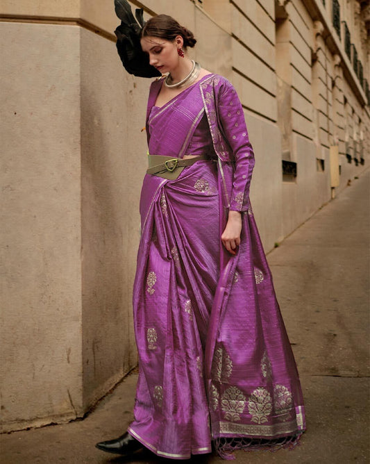 Vsaree Purple Banarasi Silk Zari Weaving Work With Banarasi Design Saree And Blouse