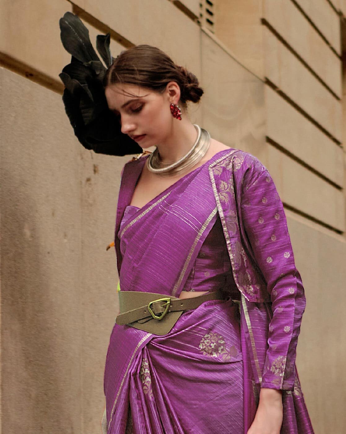 Vsaree Purple Banarasi Silk Zari Weaving Work With Banarasi Design Saree And Blouse