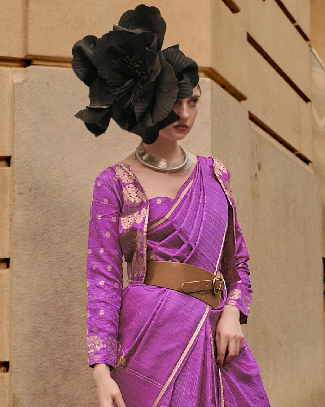 Vsaree Purple Banarasi Silk Zari Weaving Work With Banarasi Design Saree And Blouse