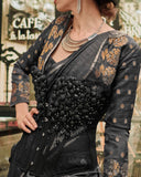 Vsaree Black Banarasi Silk Zari Weaving Work With Banarasi Design Saree And Blouse