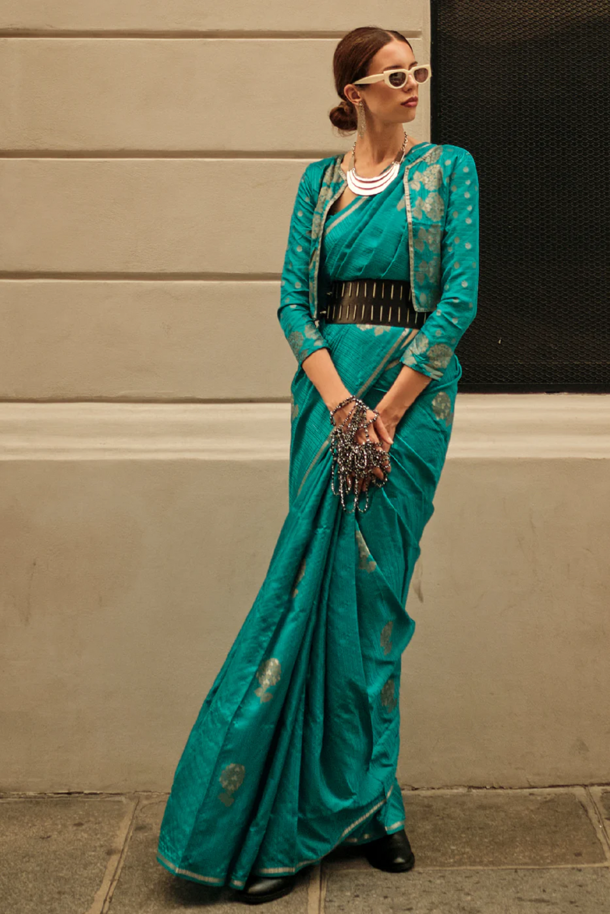 Vsaree Dark Teal Banarasi Silk Zari Weaving Work With Banarasi Design Saree And Blouse