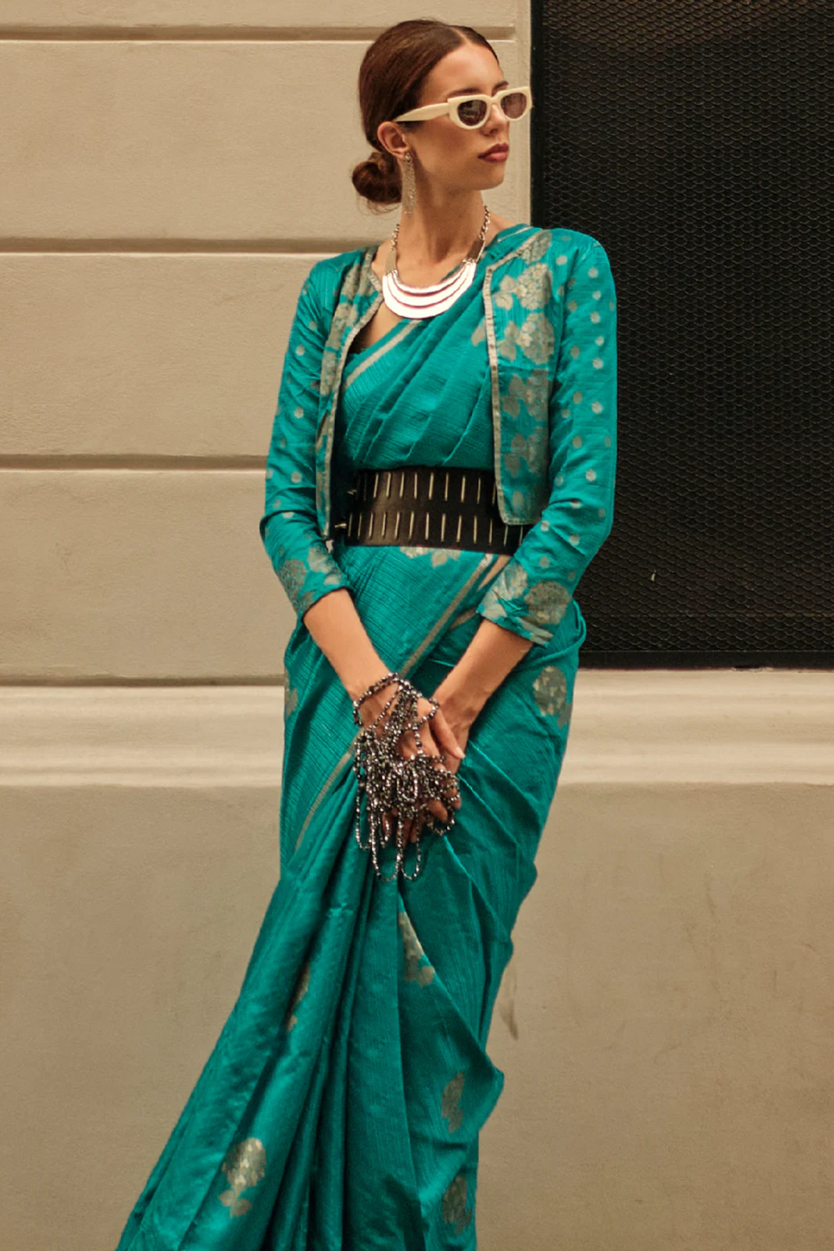 Vsaree Dark Teal Banarasi Silk Zari Weaving Work With Banarasi Design Saree And Blouse