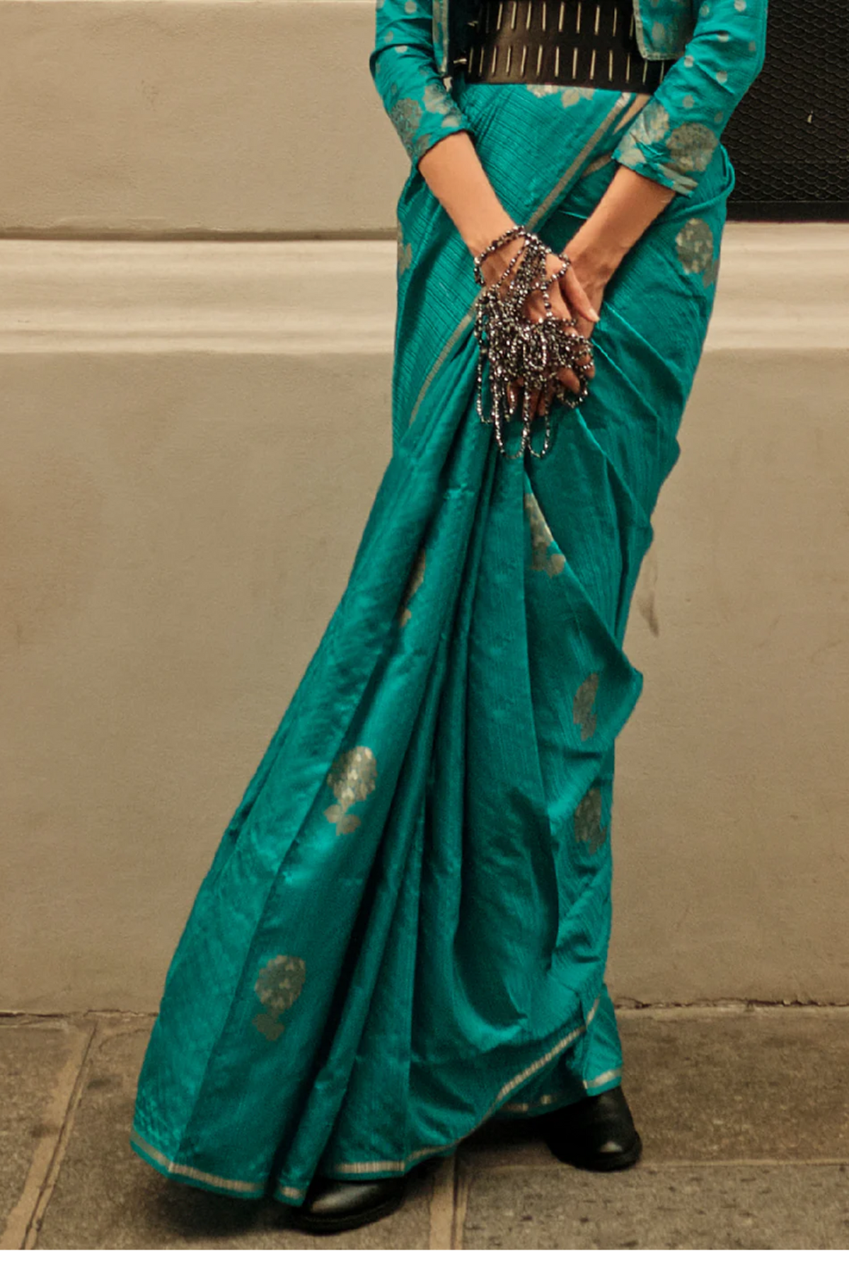 Vsaree Dark Teal Banarasi Silk Zari Weaving Work With Banarasi Design Saree And Blouse