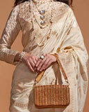 Vsaree Cream Banarasi Silk Golden Border With Banarasi Design Saree And Blouse