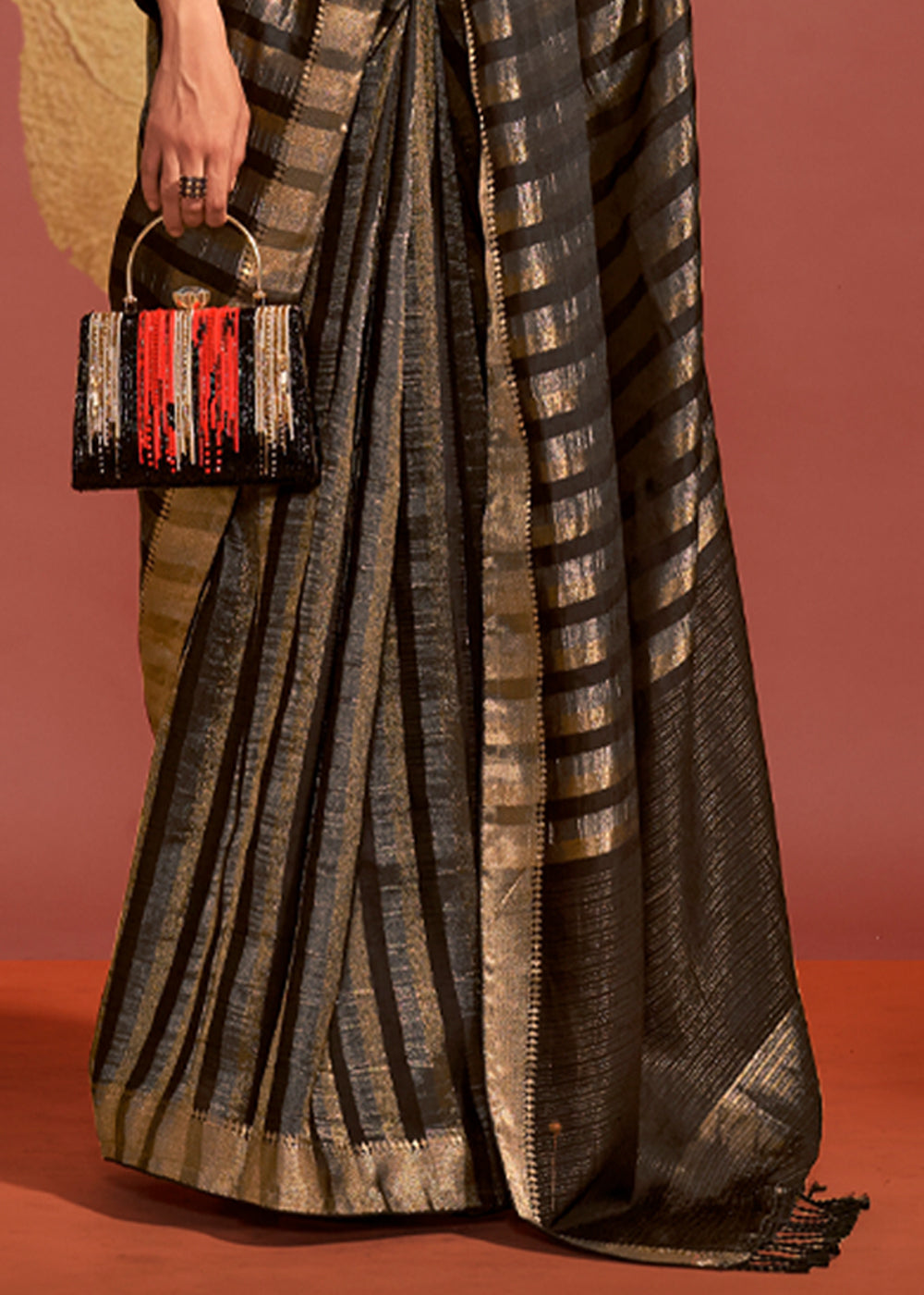 Vsaree Black Banarasi Soft Silk Golden Border With Banarasi Design Saree And Blouse