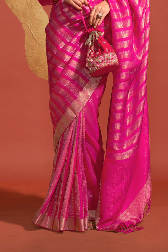 Vsaree Rani pink Banarasi Soft Silk Golden Border With Banarasi Design Saree And Blouse