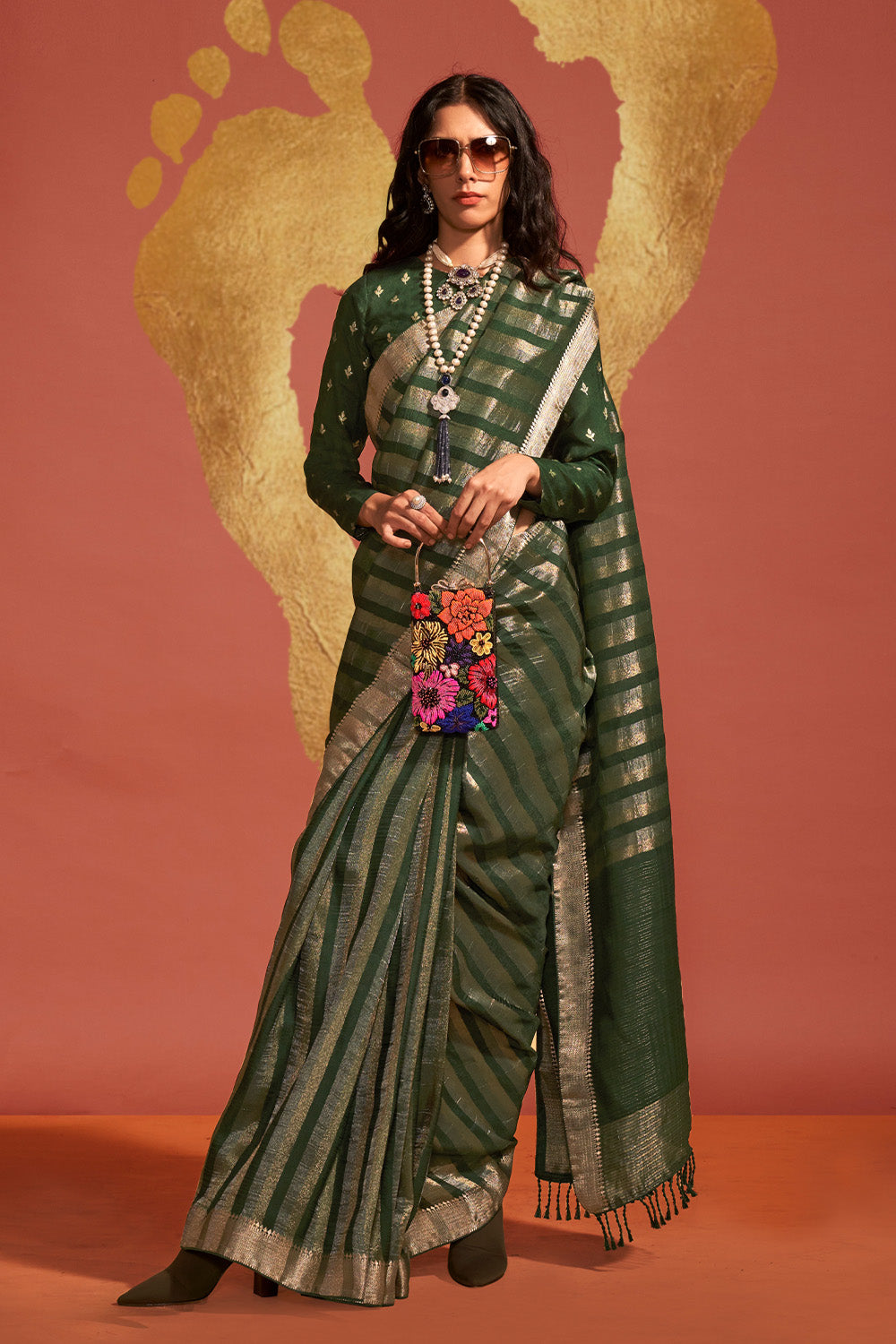 Vsaree Green Banarasi Soft Silk Golden Border With Banarasi Design Saree And Blouse