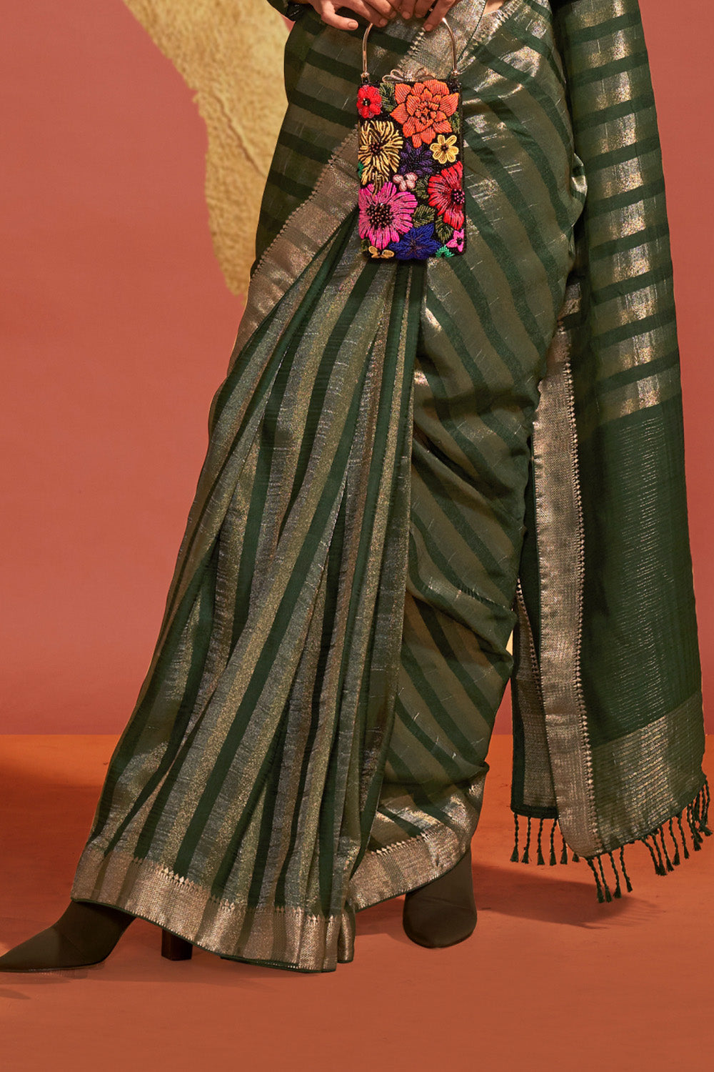 Vsaree Green Banarasi Soft Silk Golden Border With Banarasi Design Saree And Blouse