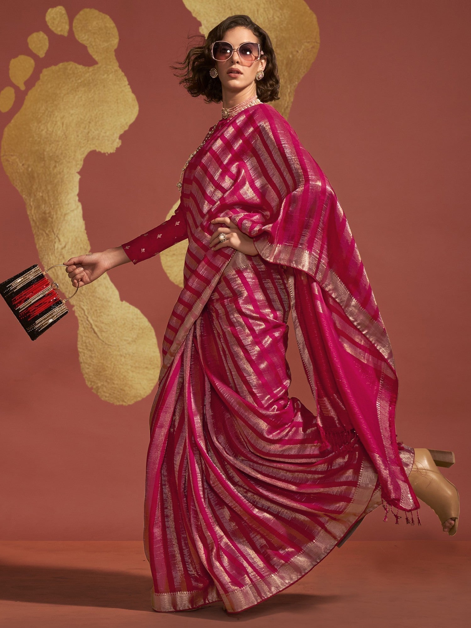 Vsaree Pink Banarasi Soft Silk Golden Border With Banarasi Design Saree And Blouse