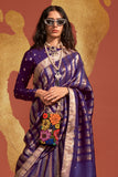 Vsaree Purple Banarasi Soft Silk Golden Border With Banarasi Design Saree And Blouse