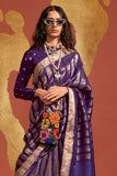 Vsaree Purple Banarasi Soft Silk Golden Border With Banarasi Design Saree And Blouse