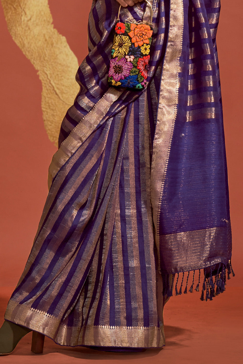 Vsaree Purple Banarasi Soft Silk Golden Border With Banarasi Design Saree And Blouse