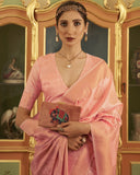 Vsaree Peach Banarasi Tussar Silk Designer Saree With Banarasi Border And Blouse