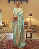 Vsaree Sea Green Banarasi Tussar Silk Designer Saree With Banarasi Border And Blouse