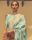 Vsaree Sea Green Banarasi Tussar Silk Designer Saree With Banarasi Border And Blouse