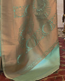 Vsaree Sea Green Banarasi Tussar Silk Designer Saree With Banarasi Border And Blouse