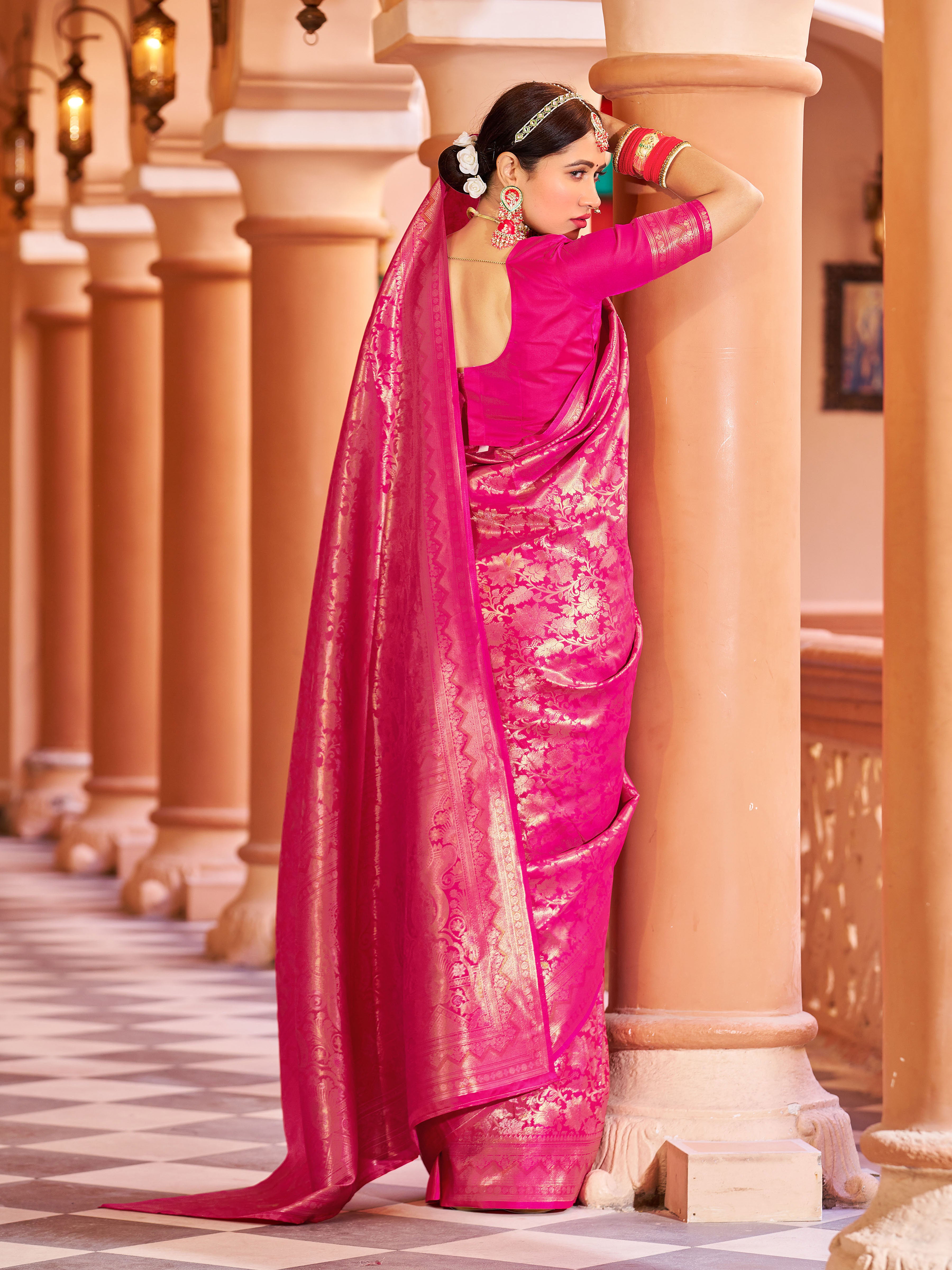 Designer Pure Silk Golden Border With Banarasi Design Saree And Blouse