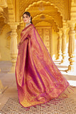 Designer Banarasi Soft Silk Saree With Pure Golden Zari Border And Blouse