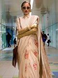 Vsaree Cream Linen Silk Saree With Pure Golden Zari Border And Blouse