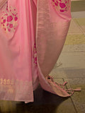 Vsaree Peach Linen Silk Saree With Pure Golden Zari Border And Blouse