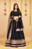 WOMEN'S BLACK SOFT SILK WEAVING WITH ZARI WORK PARTY WEAR LEHENGA