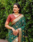 Designer Ikkat Patola Silk Kanchi And Contrast Zari Weaving Border Saree With Blouse