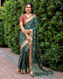 Designer Ikkat Patola Silk Kanchi And Contrast Zari Weaving Border Saree With Blouse