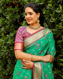 Designer Ikkat Patola Silk Kanchi And Contrast Zari Weaving Border Saree With Blouse