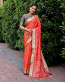 Designer Ikkat Patola Silk Kanchi And Contrast Zari Weaving Border Saree With Blouse