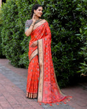 Designer Ikkat Patola Silk Kanchi And Contrast Zari Weaving Border Saree With Blouse