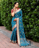 Designer Ikkat Patola Silk Kanchi And Contrast Zari Weaving Border Saree With Blouse