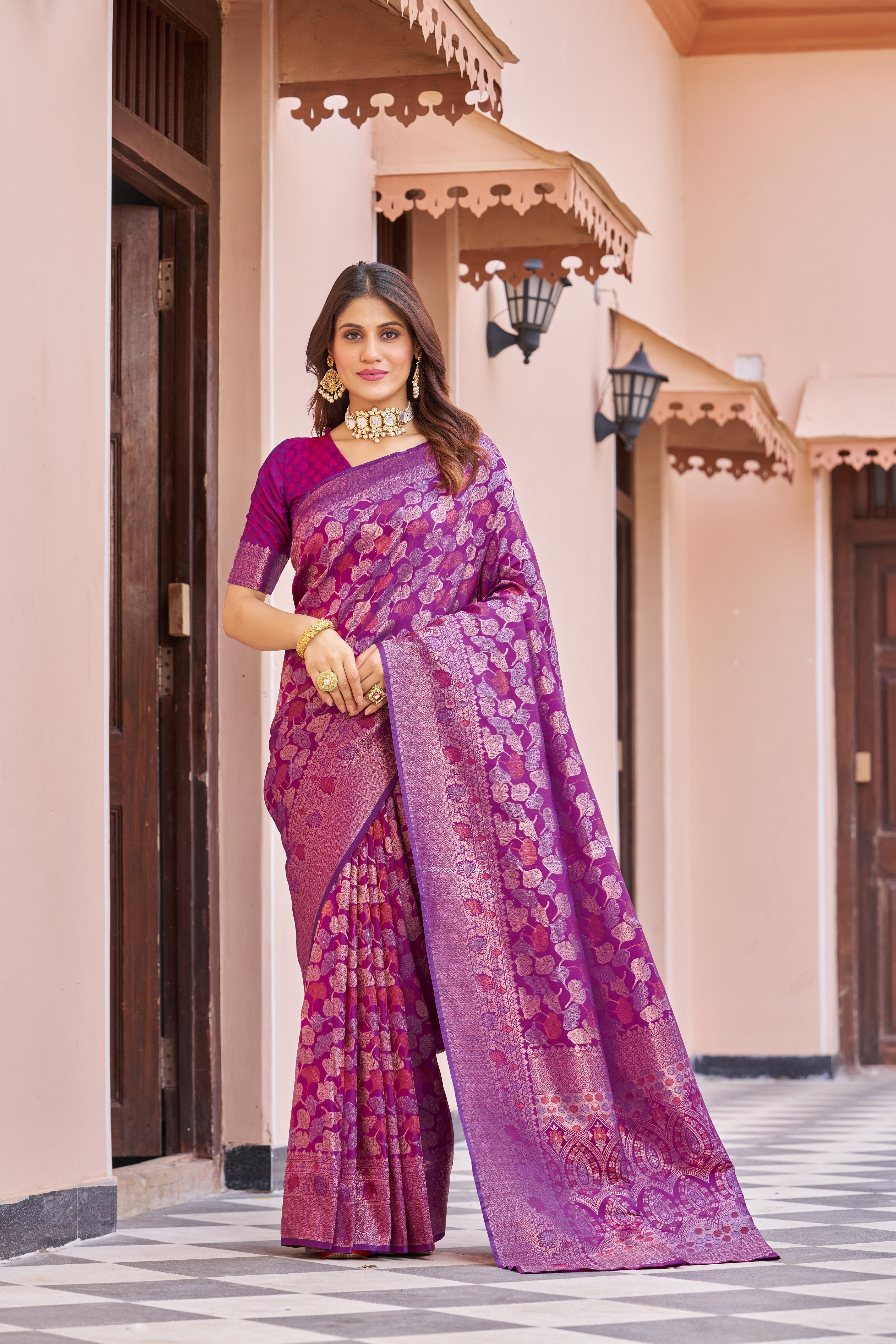 Designer Pure Kanjivaram Silk Golden Border With Banarasi Design Saree And Blouse