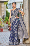 Vsaree Blue Linen Cotton Saree Zari Weaving Border And Fancy Pallu With Blouse