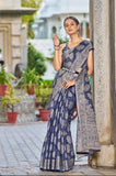 Vsaree Blue Linen Cotton Saree Zari Weaving Border And Fancy Pallu With Blouse