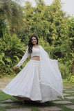 WOMEN'S GEORGETTE MARRIAGE SPECIAL EMBROIDERED WORK WHITE COLOR LEHENGA CHOLI