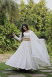 WOMEN'S GEORGETTE MARRIAGE SPECIAL EMBROIDERED WORK WHITE COLOR LEHENGA CHOLI