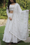 WOMEN'S GEORGETTE MARRIAGE SPECIAL EMBROIDERED WORK WHITE COLOR LEHENGA CHOLI