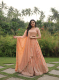 WOMEN'S FAUX GEORGETTE WEDDING LEHENGA IN PEACH AND MAJENTA WITH ZARI WORK