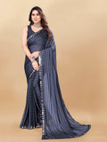 Vsaree Grey Satin Silk Saree With Mirror Border And Leriya Pallu And Blouse