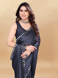 Vsaree Grey Satin Silk Saree With Mirror Border And Leriya Pallu And Blouse