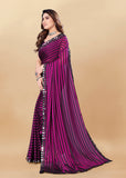 Vsaree Purple Satin Silk Saree With Mirror Border And Leriya Pallu And Blouse