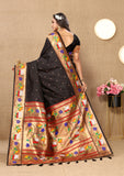 Vsaree Black Paithani Silk Flower Border And Zari Weaving Rich Pallu With Blouse